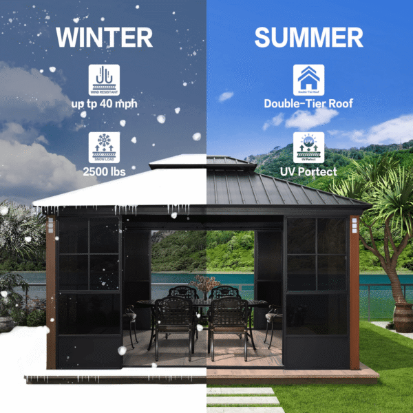 Hardtop Gazebo For Patio Screen House Backyard Sunroom With LED Lights Outdoor Aluminum Solarium Canopy 12′ x 14′ - Image 48