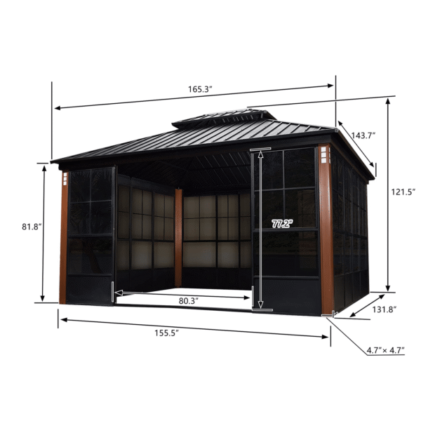 Hardtop Gazebo For Patio Screen House Backyard Sunroom With LED Lights Outdoor Aluminum Solarium Canopy 12′ x 14′ - Image 45